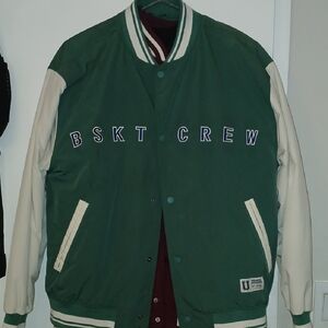 Zara Green and Cream Varsity Bomber Jacket BSKT CREW